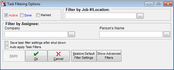 Filter Options Basic View